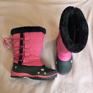 Girls Pink Winter Snow Boots with Faux Fur Trim